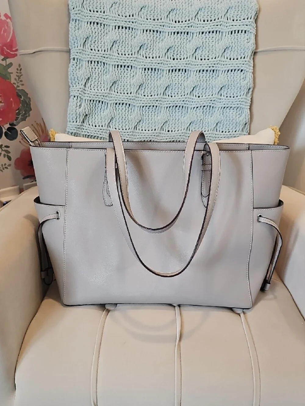 Michael Kors Leather Tote in Light Taupe
